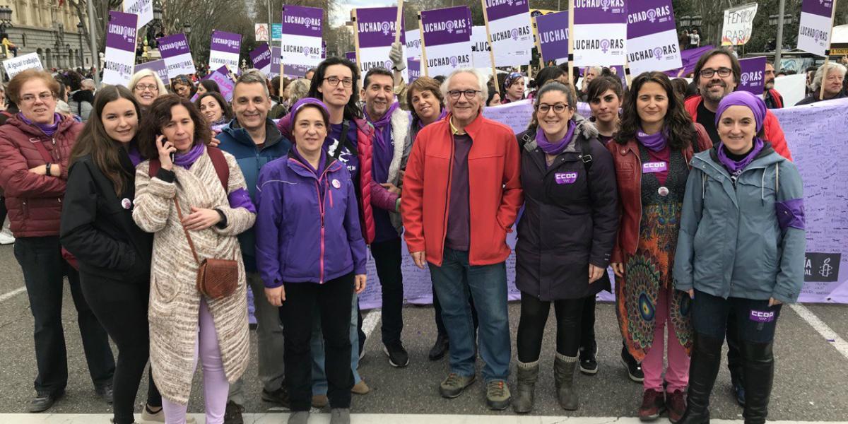 La representación de FSC-CCOO en la manifestación del 8M en Madrid estuvo encabezada por el secretario general, Pepe Fernández
