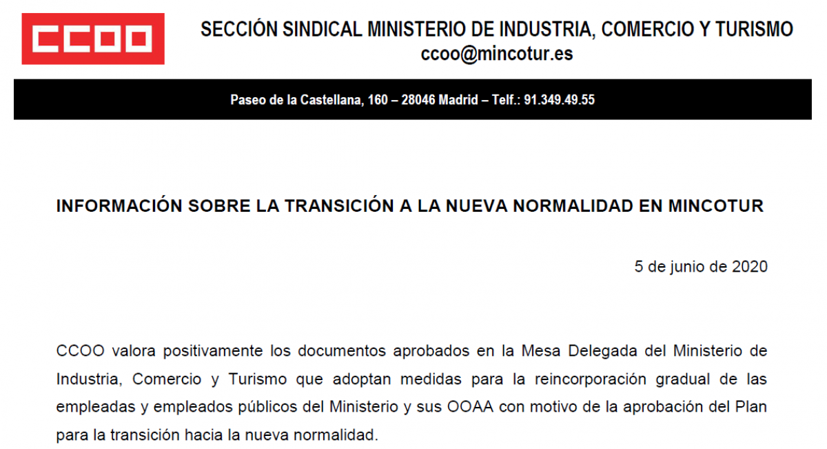 Nota informativa sobre MINCOTUR