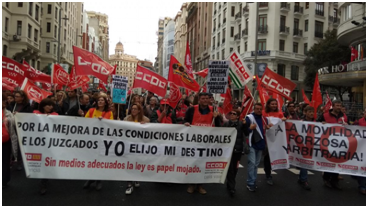 CCOO en la manifestación de Madrid del 16 de noviembre de 2018, día de la Huelga General de Justicia en defensa de los centros de destino