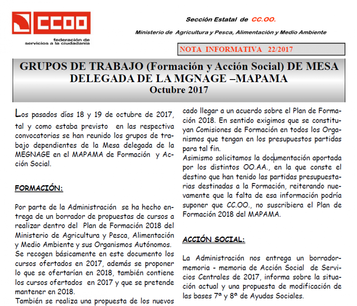 Nota informativa MAPAMA