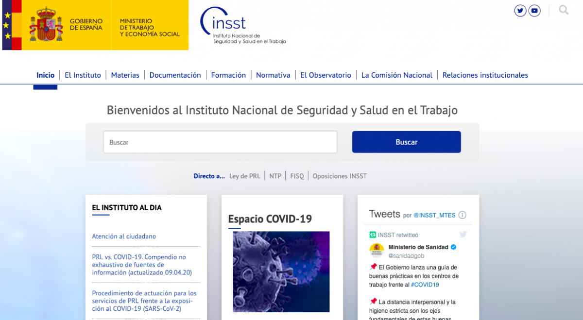 Web del INSST de hoy