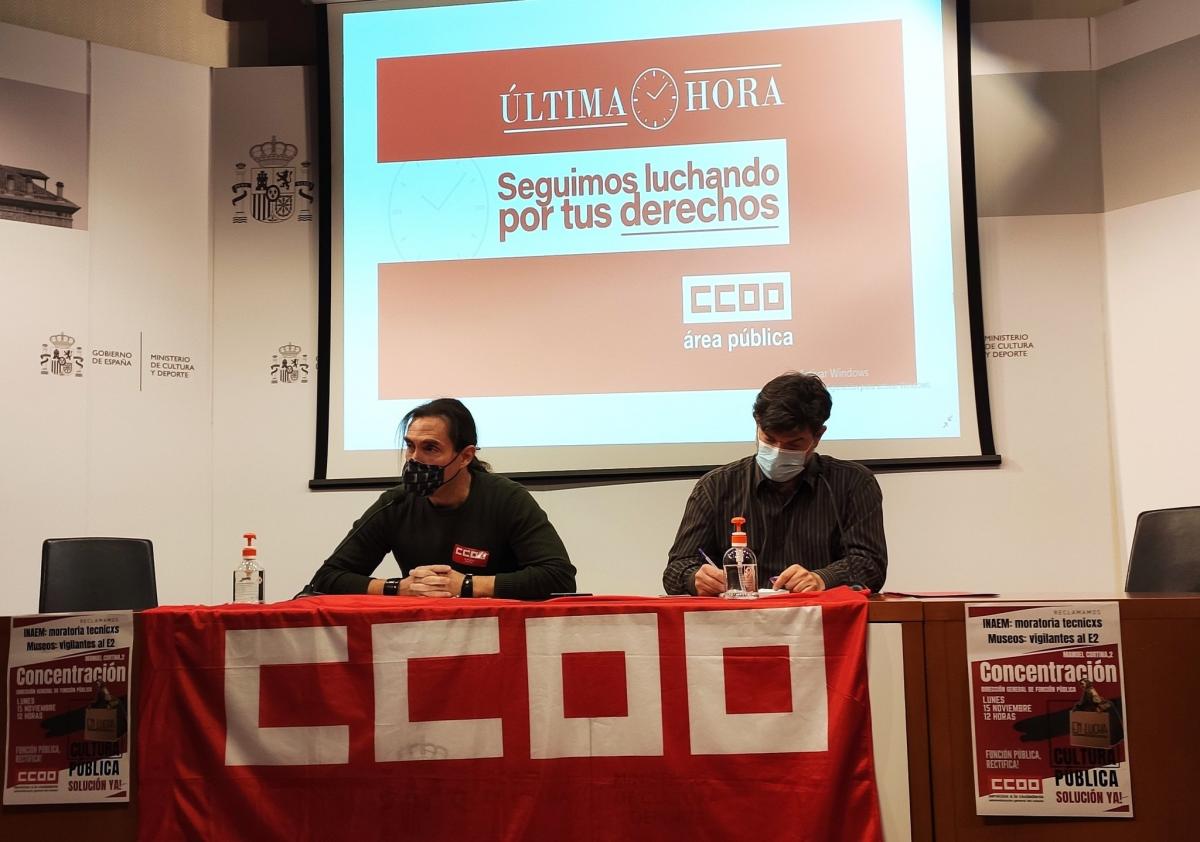 Estamos explicando y contestando a las preguntas de lxs trabajadorxs afectados (Asamblea CCOO en Cultura).